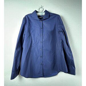 Debra C  Carmel Women's Ottoman Cotton Long Sleeve Shirt 12 Navy Blue Button NWT